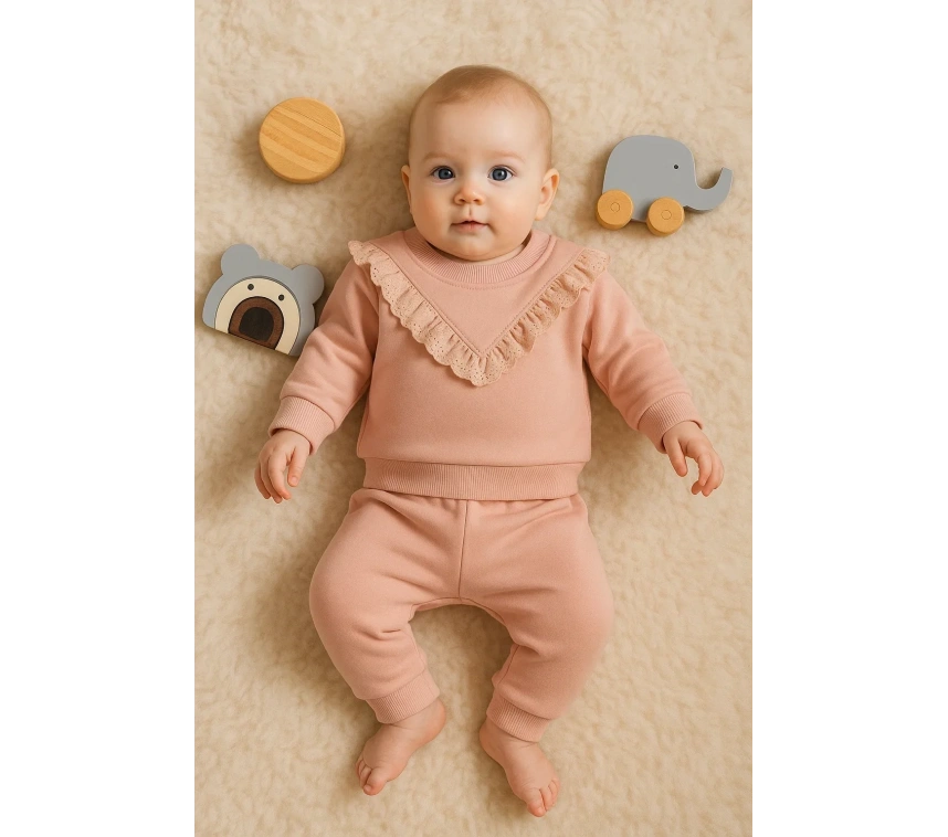 Fisto Detaylı Pamuklu 2li Kız Bebek Takımı