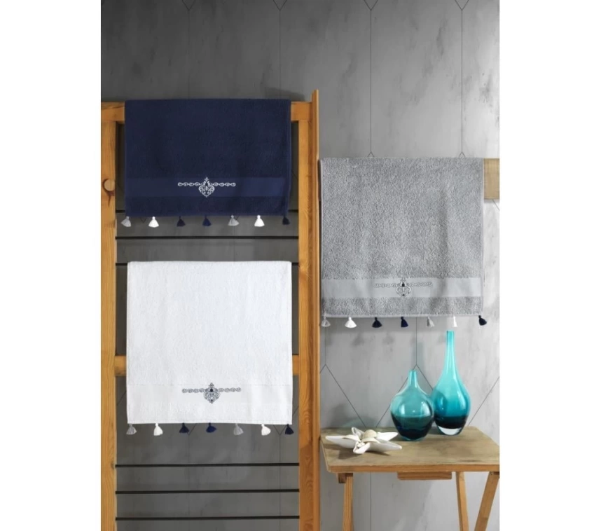 Fit V2 50x90 3lü Havlu Seti Lacivert/Beyaz/Gri