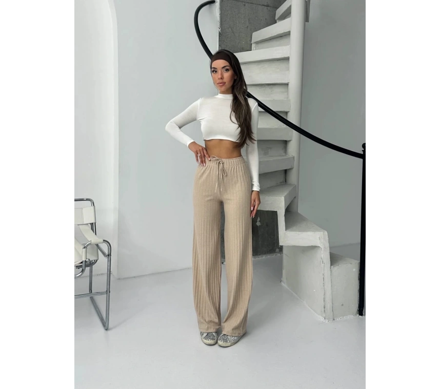 Fitilli şardonlu pantolon bej a4058