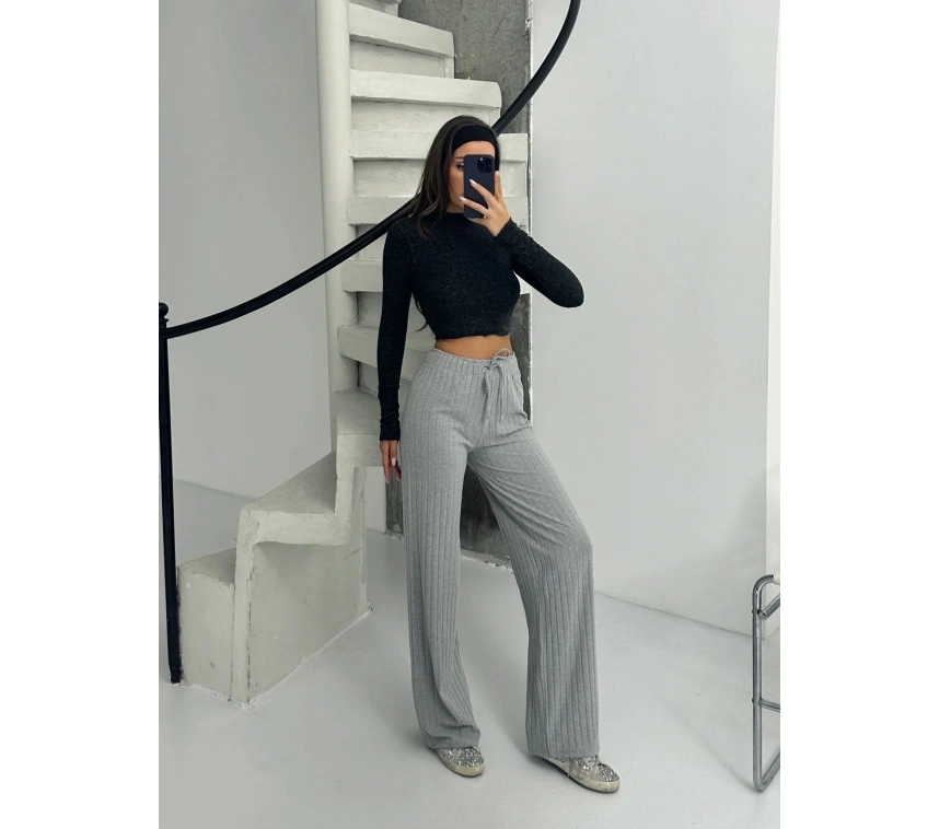 Fitilli şardonlu pantolon gri a4058