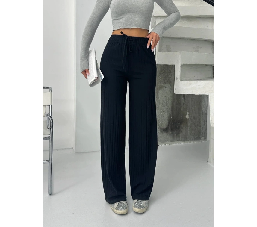 Fitilli şardonlu pantolon siyah a4058