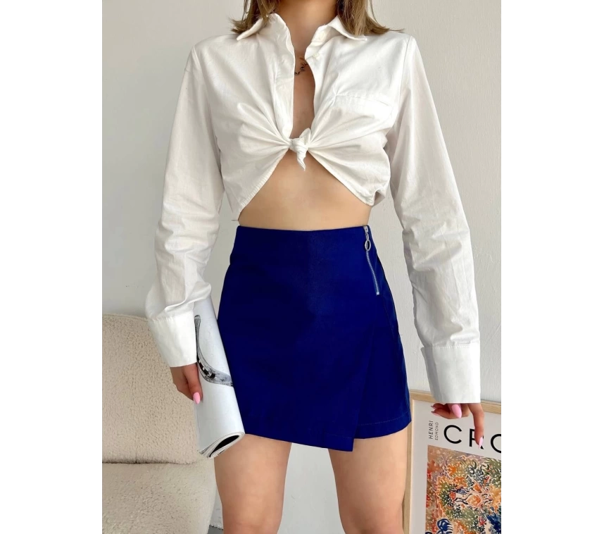 Gabardin fermuarlı şort etek S24906