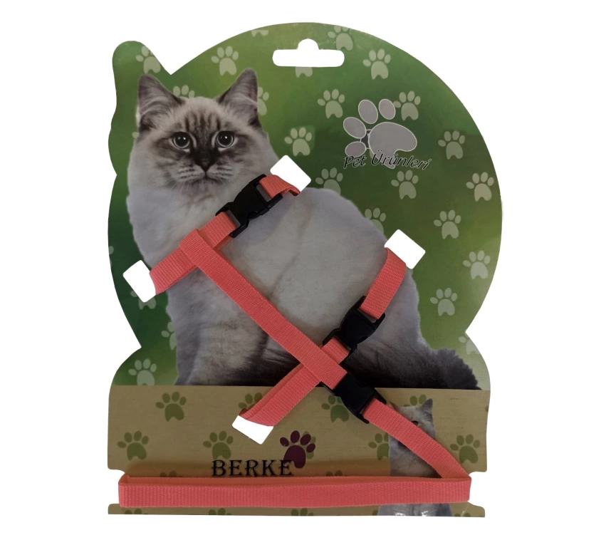Gezdirme Kayışlı Dokuma Kedi Göğüs Tasma Seti 20*32-120 cm Kiremit