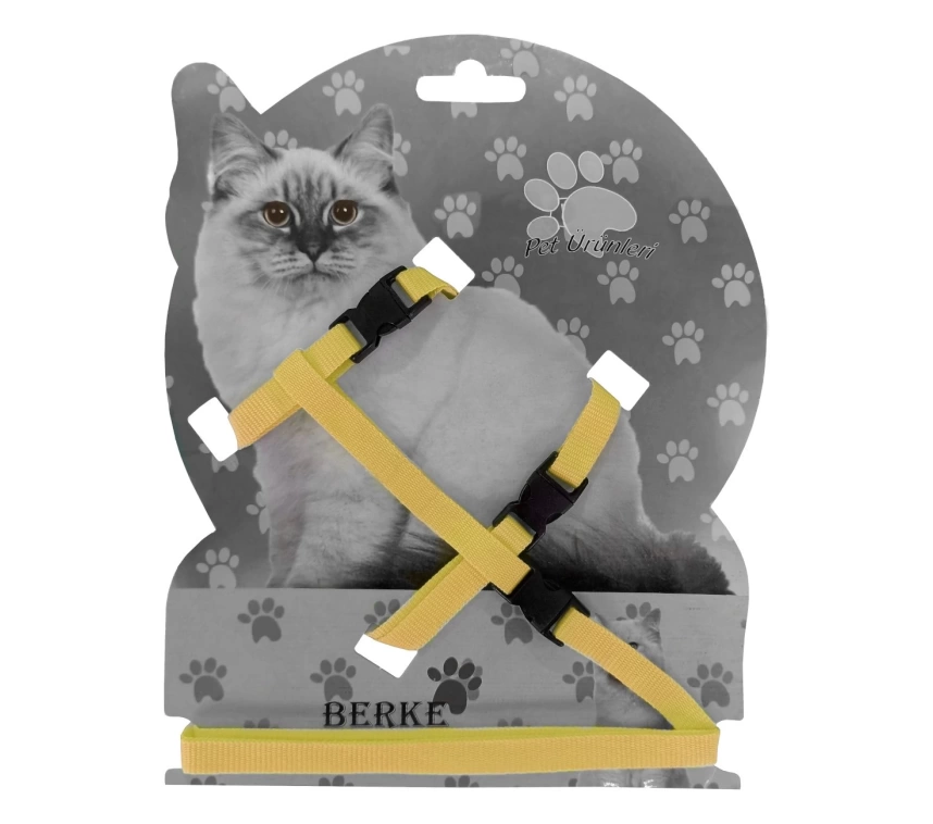 Gezdirme Kayışlı Dokuma Kedi Göğüs Tasma Seti 20*32-120 cm Sarı