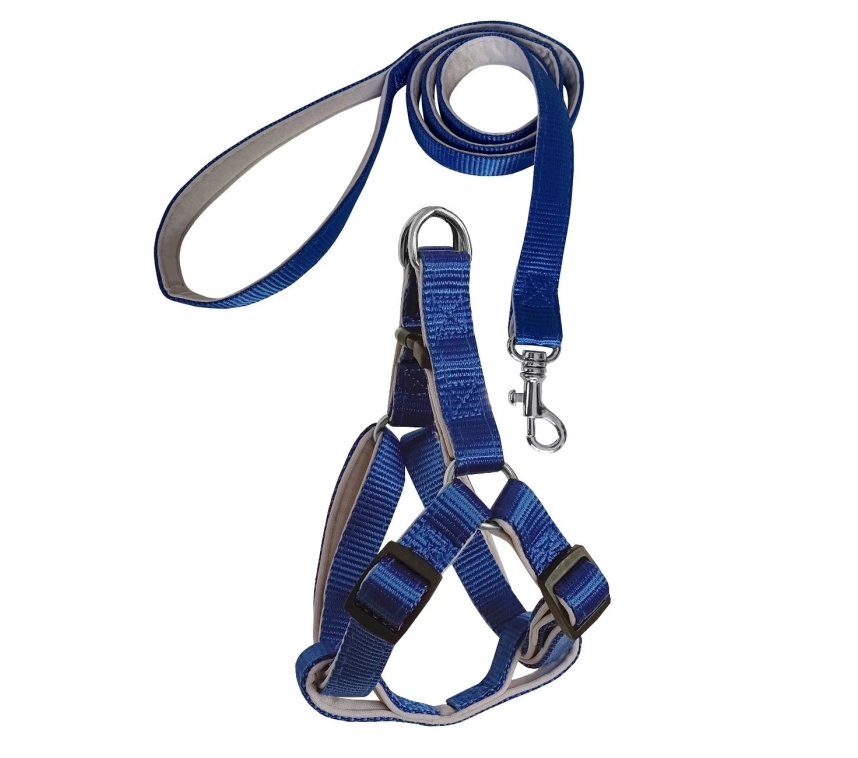 Gezdirme Kayışlı Dokuma Köpek Göğüs Tasma Seti 52*73-110 cm Mavi