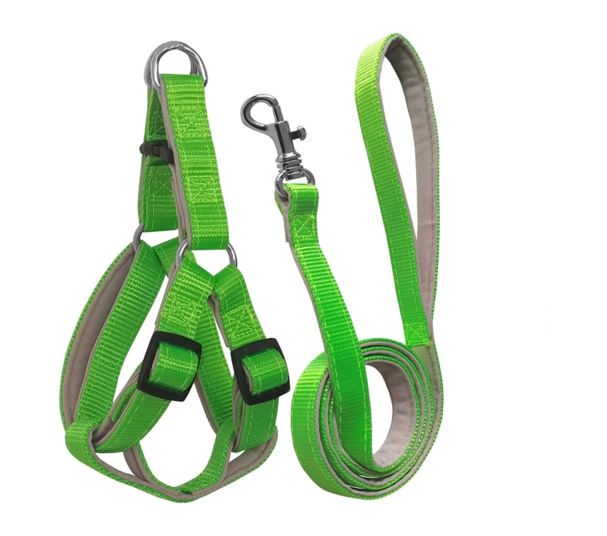 Gezdirme Kayışlı Dokuma Köpek Göğüs Tasma Seti 52*73-110 cm Neon Yeşil