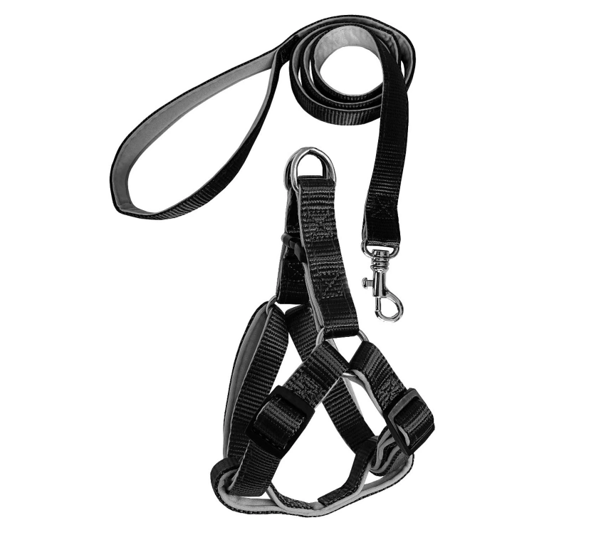 Gezdirme Kayışlı Dokuma Köpek Göğüs Tasma Seti 52*73-110 cm Siyah