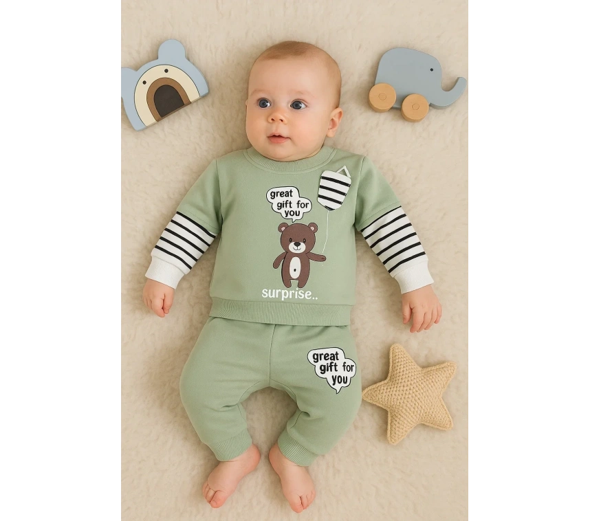 Gift For You Desenli 2li % 100 Pamuk Erkek Bebek Takımı