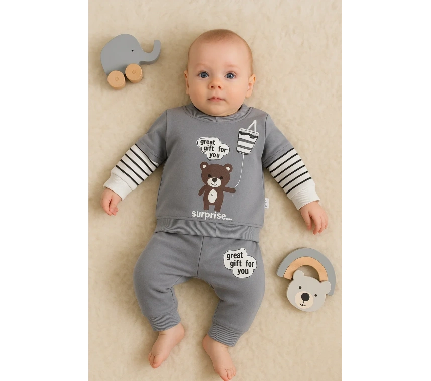 Gift For You Desenli 2li % 100 Pamuk Erkek Bebek Takımı