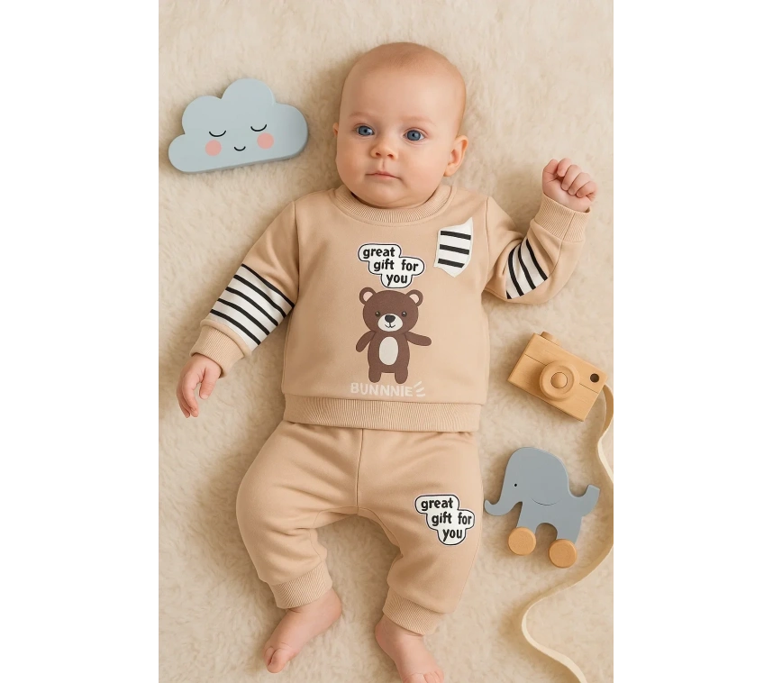 Gift For You Desenli 2li % 100 Pamuk Erkek Bebek Takımı