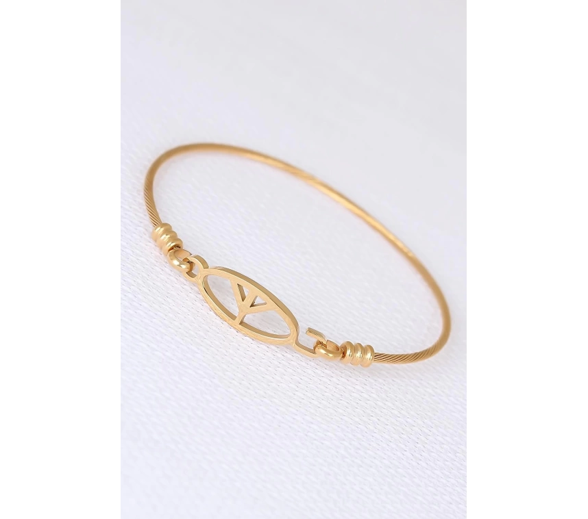 Gold Metal Çelik Figürlü Erkek Kelepçe Bileklik