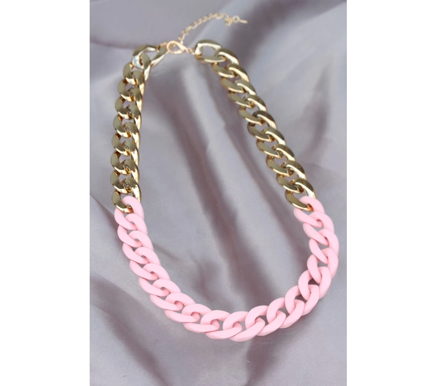 Gold Pembe Renk Uzay Yolu Model Zincir Kolye