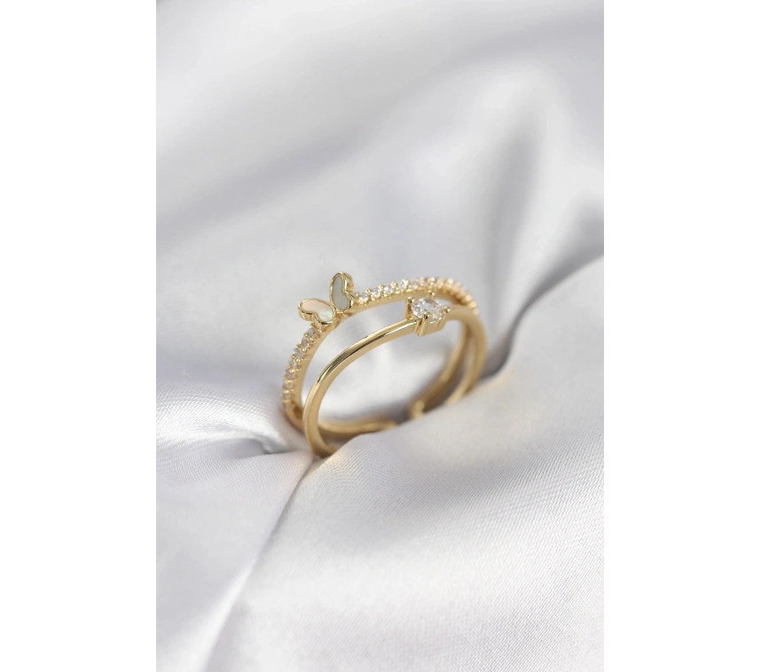 Gold Renk 2li Zirkon Taşlı Kelebek Model Kadın Yüzük