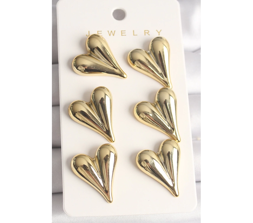 Gold Renk 3Lü Kalp Model CCB Plastik Kadın Küpe Seti