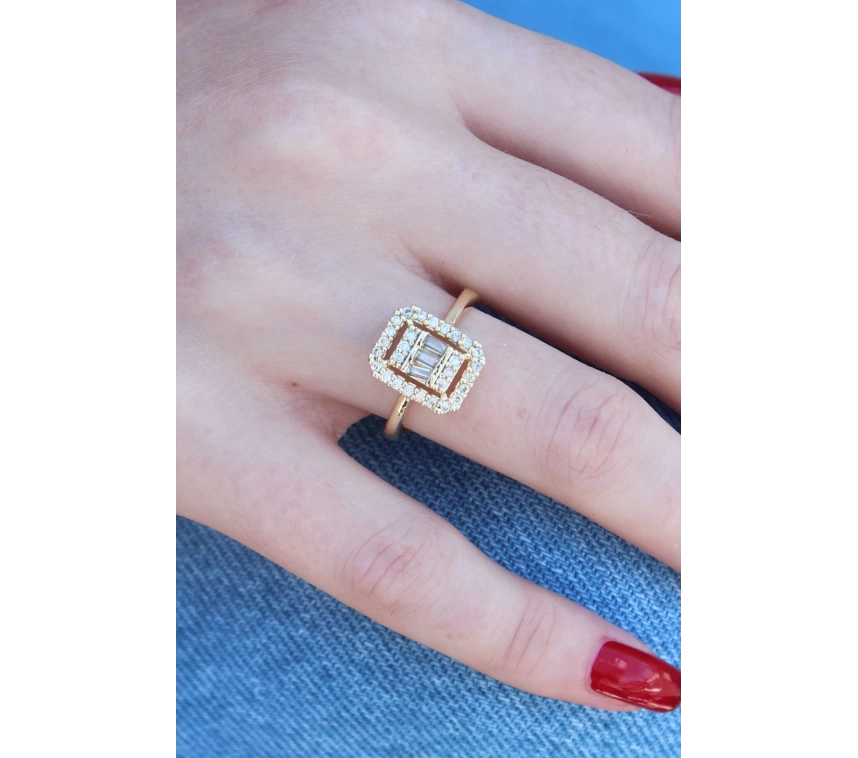 Gold Renk Baget Zirkon Taşlı Kadın Yüzük