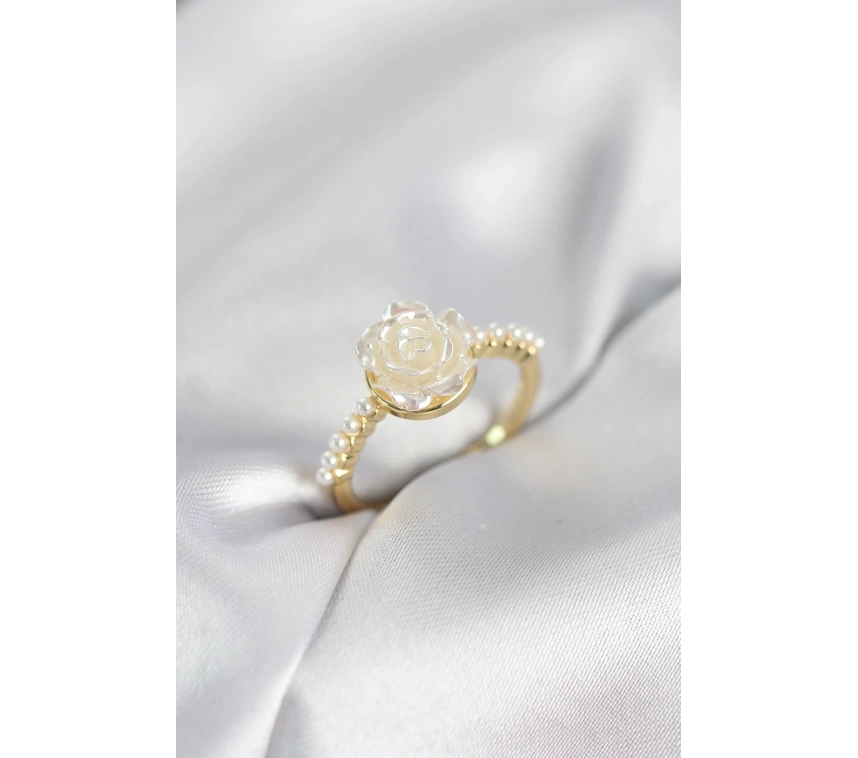 Gold Renk Gül Model İncili Kadın Yüzük