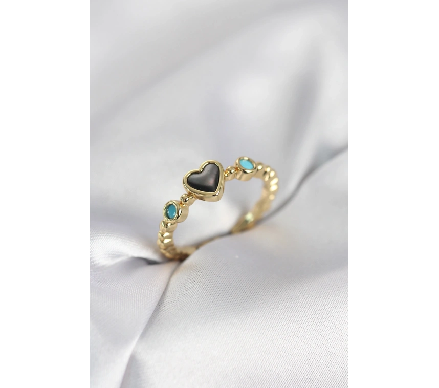 Gold Renk Hematit Taşlı Kadın Yüzük