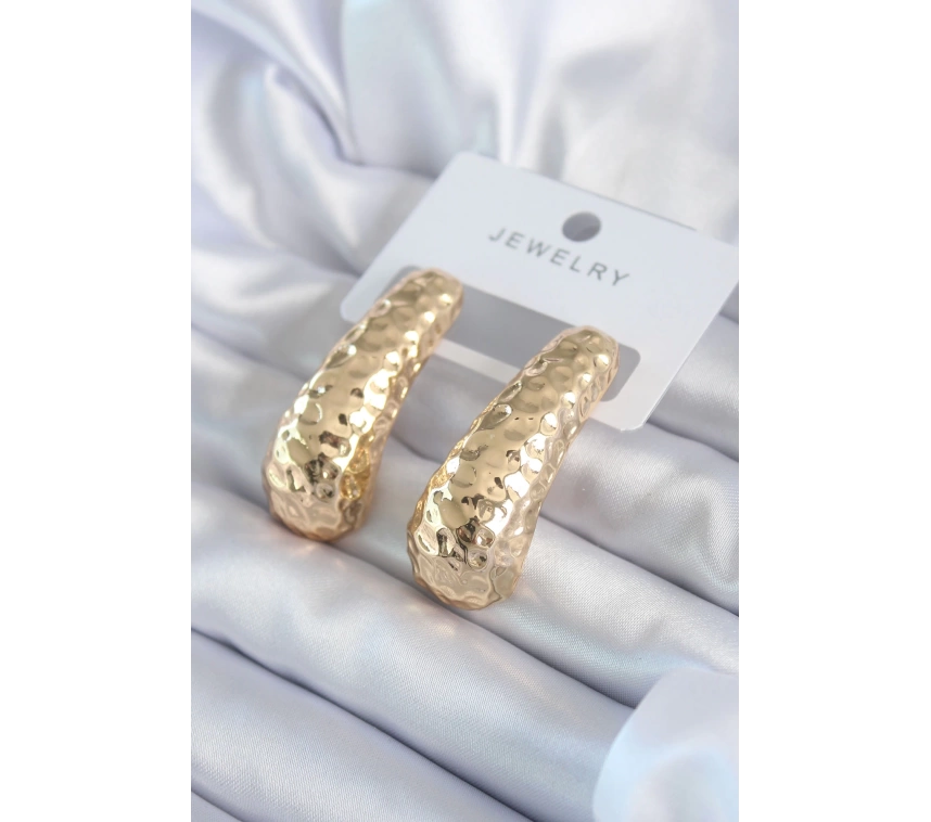 Gold Renk İşleme Detay Pirinç Kadın Küpe