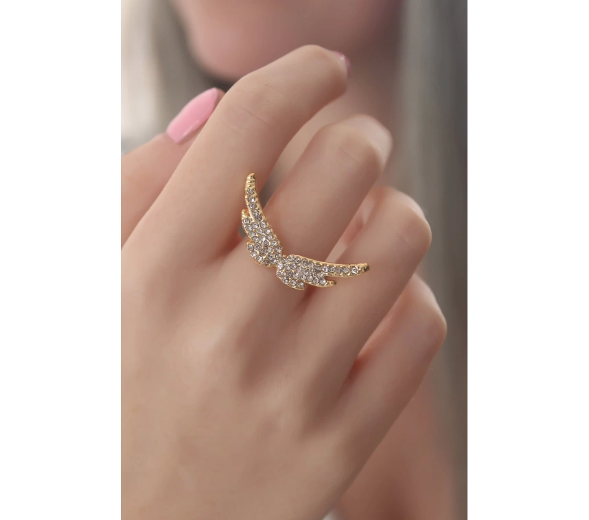 Gold Renk Kanat Model Zirkon Taşlı Kadın Yüzük
