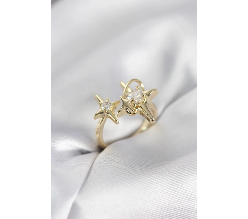 Gold Renk Kutup Yıldızı Model Zirkon Taşlı Kadın Yüzük
