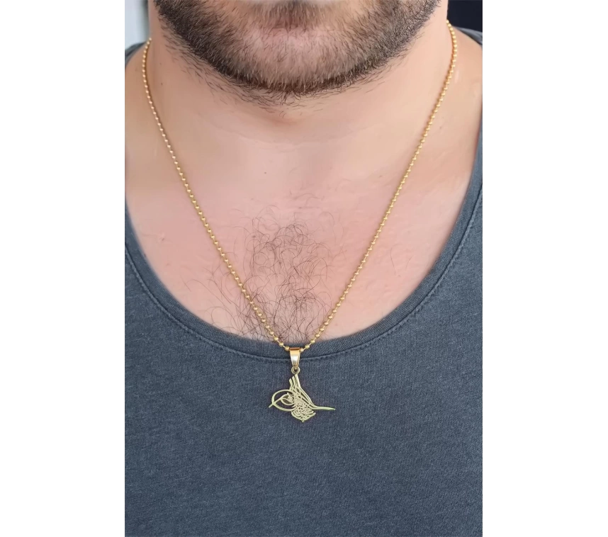 Gold Renk Metal Osmanlı Tuğra Figürlü Erkek Kolye