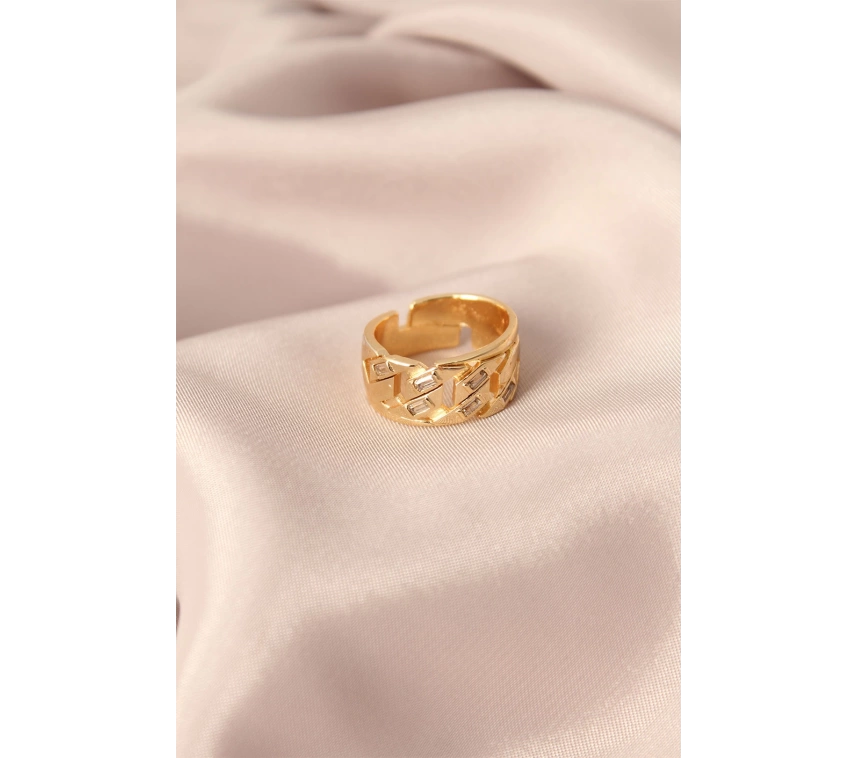 Gold Renk Metal Taşlı Model Ayarlanabilir Kadın Yüzük