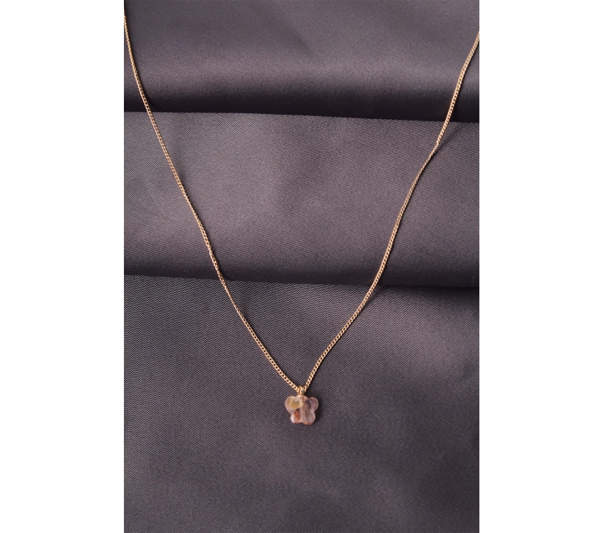 Gold Renk Metal Zirkon Taşlı Pembe Minimal Kelebek Detaylı Kadın Kolye