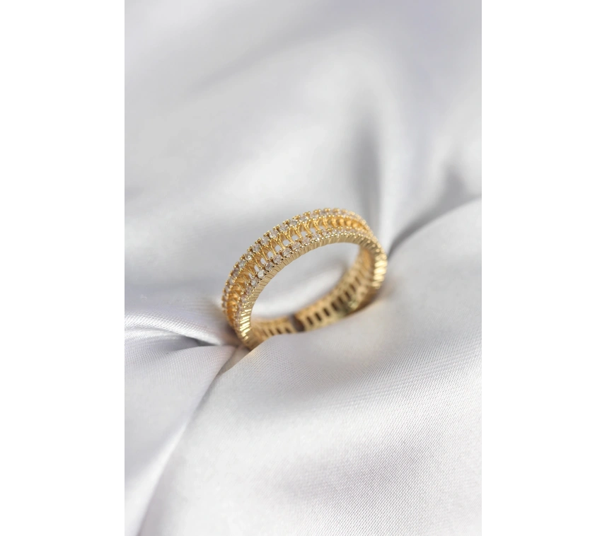 Gold Renk Minimal Zirkon Taşlı Kadın Yüzük