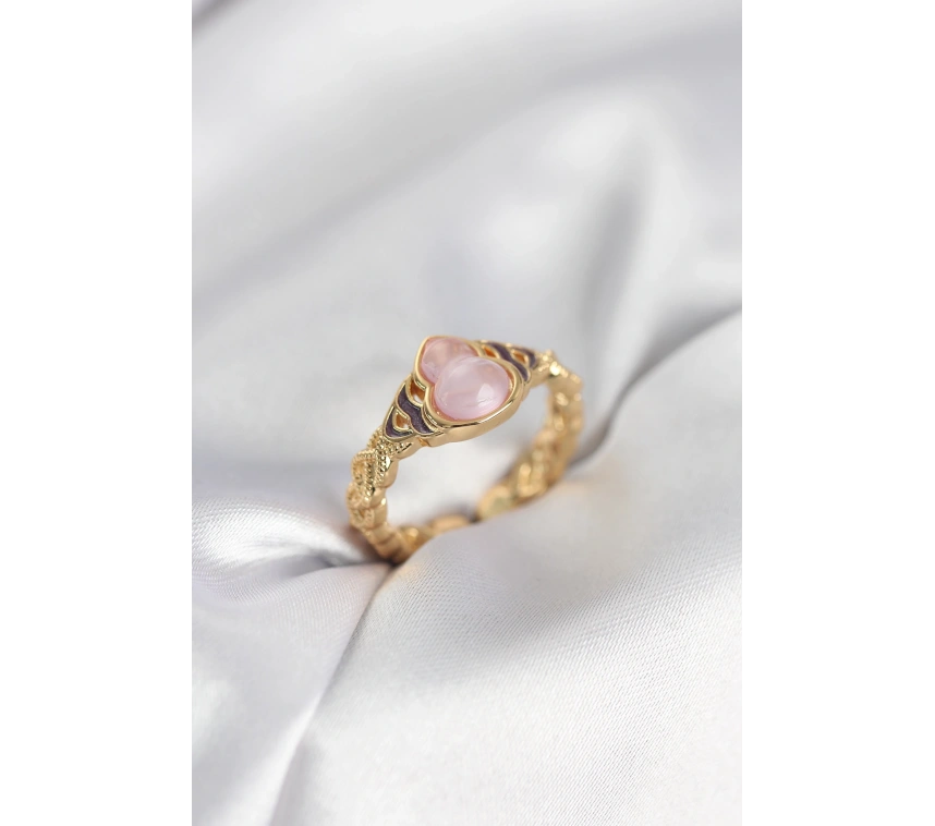 Gold Renk Pembe Damla Model Kadın Yüzük