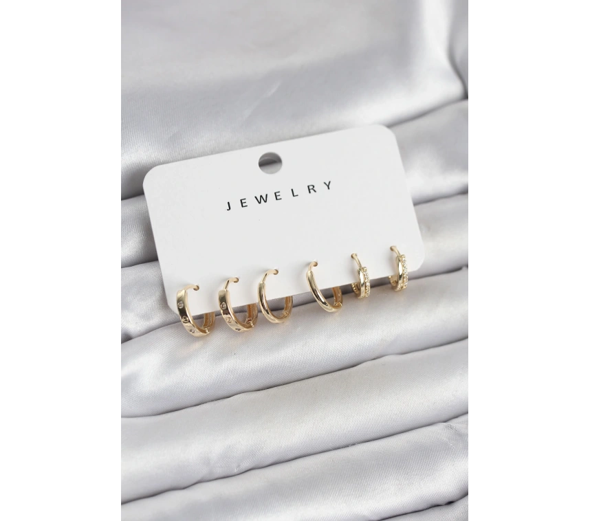 Gold Renk Pirinç 3 Çift Kadın Küpe Seti