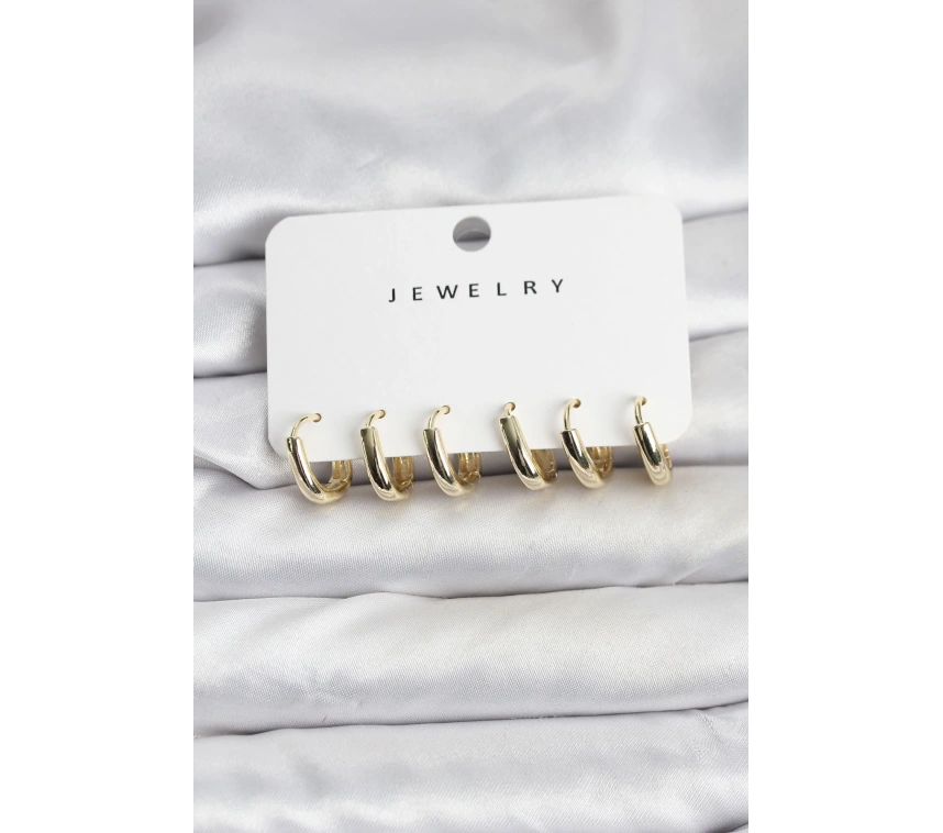 Gold Renk Pirinç Halka Kadın Küpe Seti