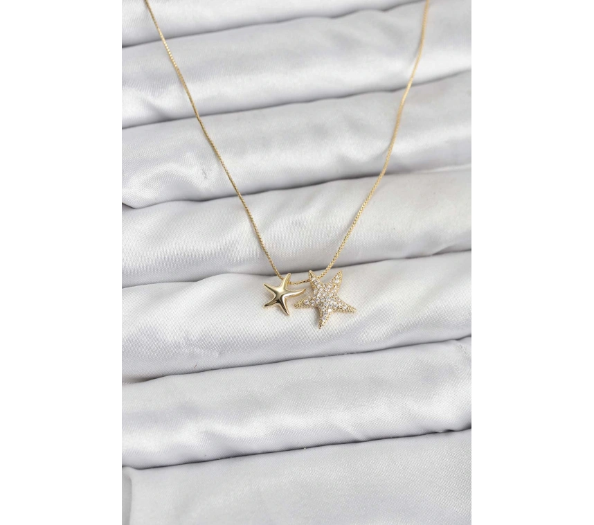 Gold Renk Pirinç Minimal Yıldız Model Kadın Kolye