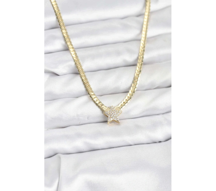 Gold Renk Pirinç Yıldız Zirkon Taşlı Kadın Kolye