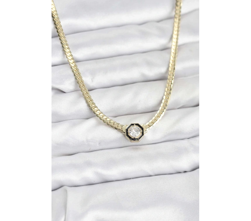 Gold Renk Pirinç Zirkon Taşlı Kadın Kolye