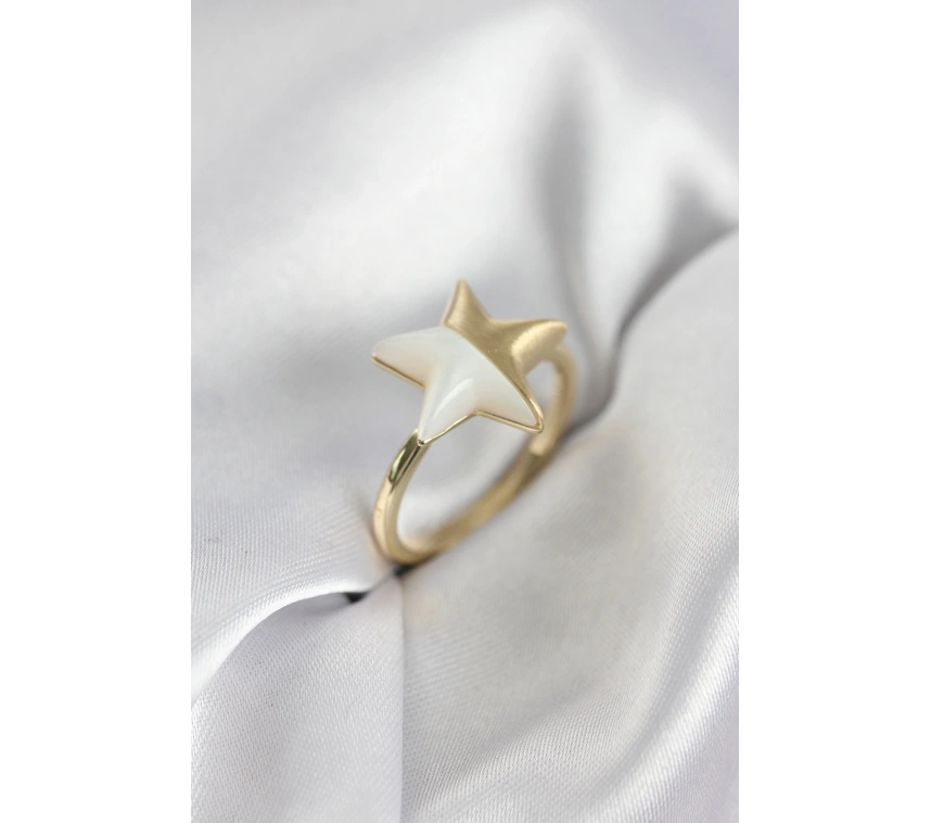 Gold Renk Sedefli Yıldız Model Kadın Yüzük