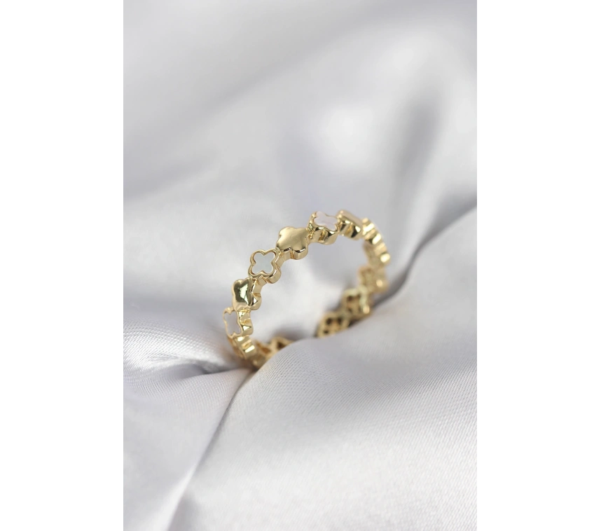 Gold Renk Sedefli Yonca Model Kadın Yüzük