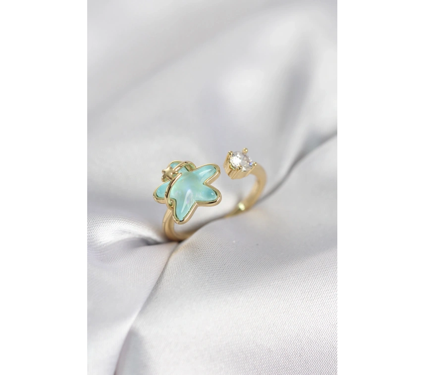 Gold Renk Turkuaz Yıldız Model Kadın Yüzük