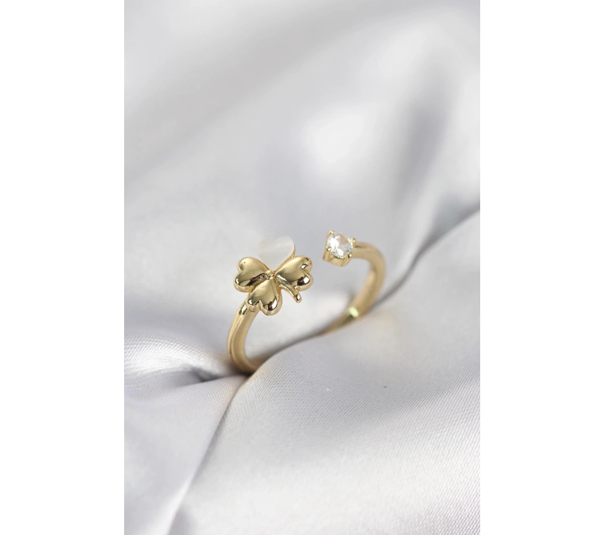 Gold Renk Yonca Model Sedefli Kadın Yüzük