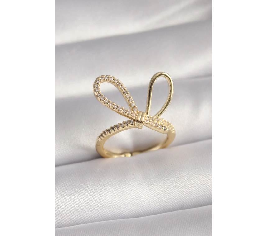 Gold Renk Zirkon Taşlı Düğüm Model Kadın Yüzük