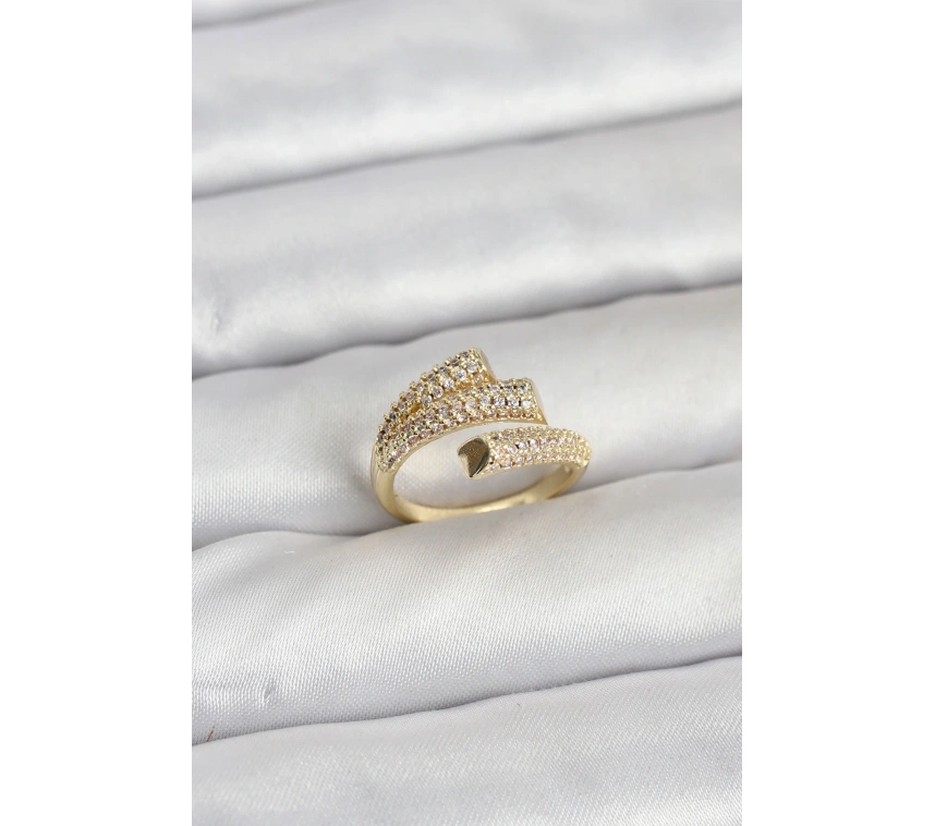 Gold Renk Zirkon Taşlı Pirinç Kadın Yüzük