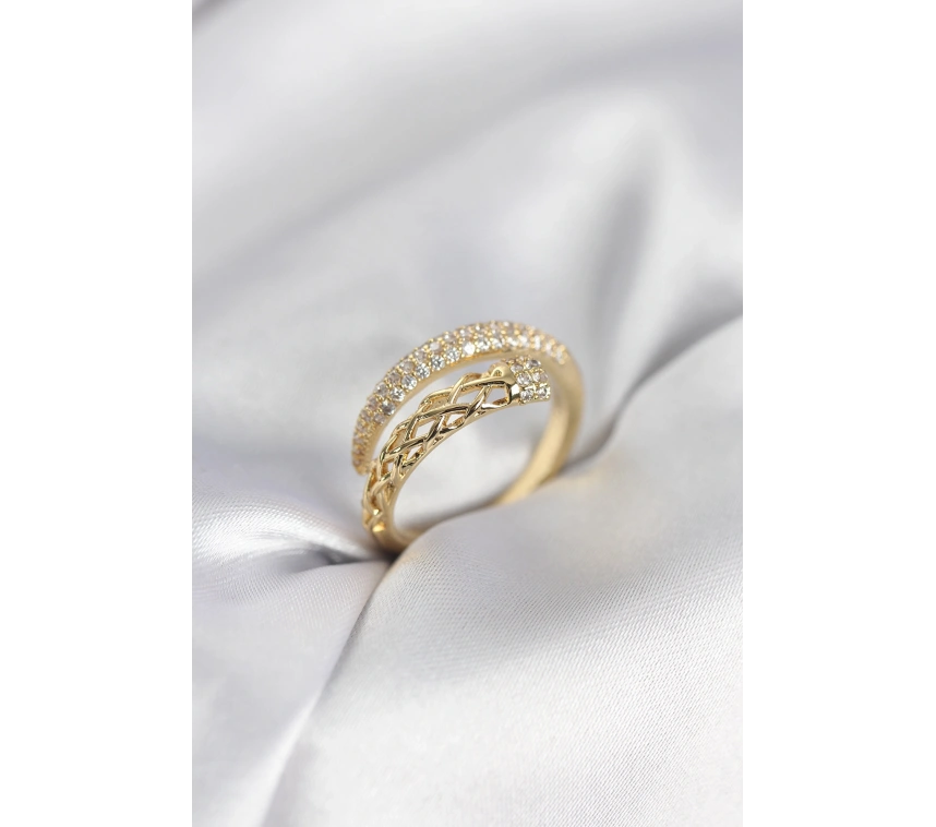 Gold Renk Zirkon Taşlı Sarmal Kadın Yüzük