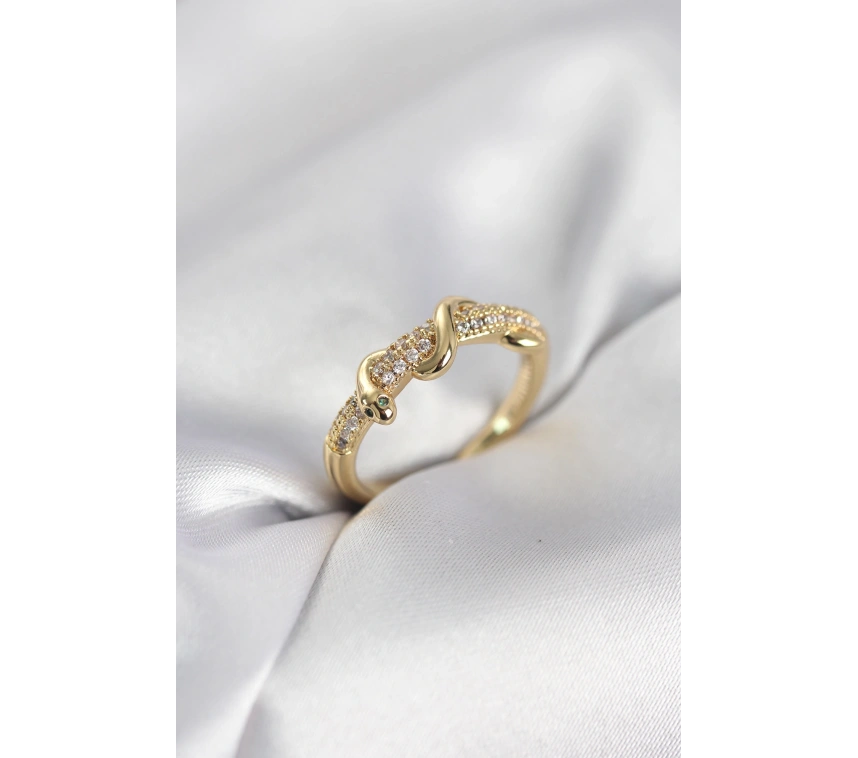 Gold Renk Zirkon Taşlı Sarmal Yılan Model Kadın Yüzük