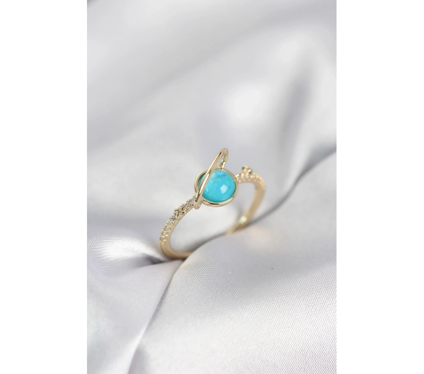 Gold Renk Zirkon Taşlı Satürn Model Kadın Yüzük