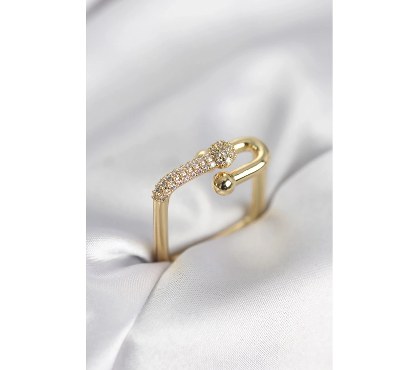 Gold Renk Zirkon Taşlı Tifani Model Kare Kadın Yüzük