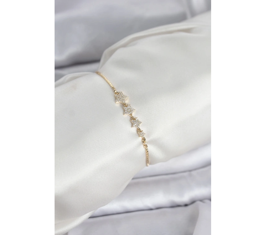 Gold Renk Zirkon Taşlı Yıldız Model Asansörlü Kadın Bileklik