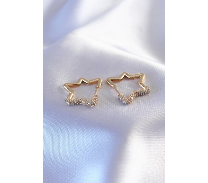 Gold Renk Zirkon Taşlı Yıldız Model Kadın Küpe
