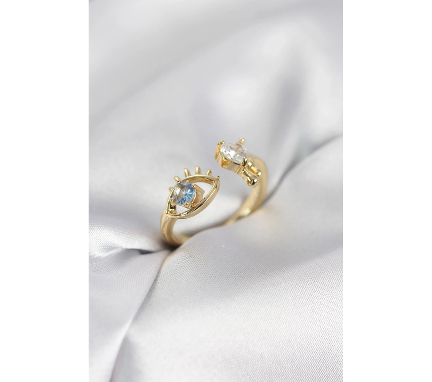 Gözyaşı Model Gold Renk Zirkon Taşlı Kadın Yüzük
