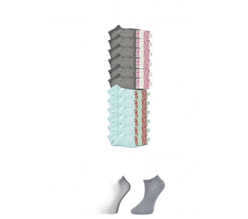 Gri Ve Beyaz Kadın Bilek Çorap 12 Çift