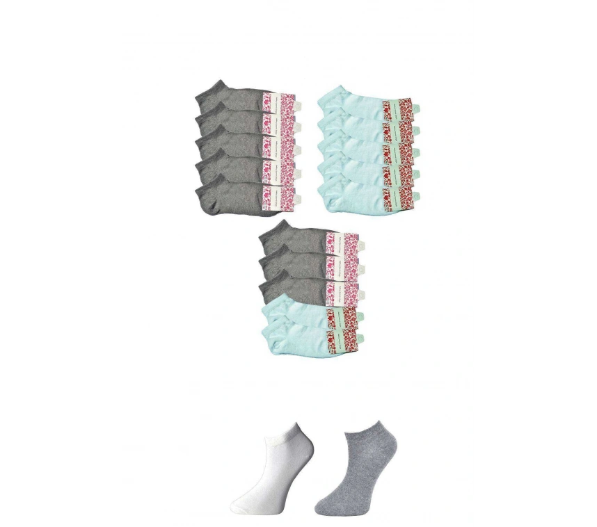 Gri Ve Beyaz Kadın Bilek Çorap 15 Çift