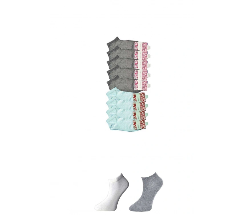 Gri Ve Beyaz Kadın Bilek Çorap 9 Çift